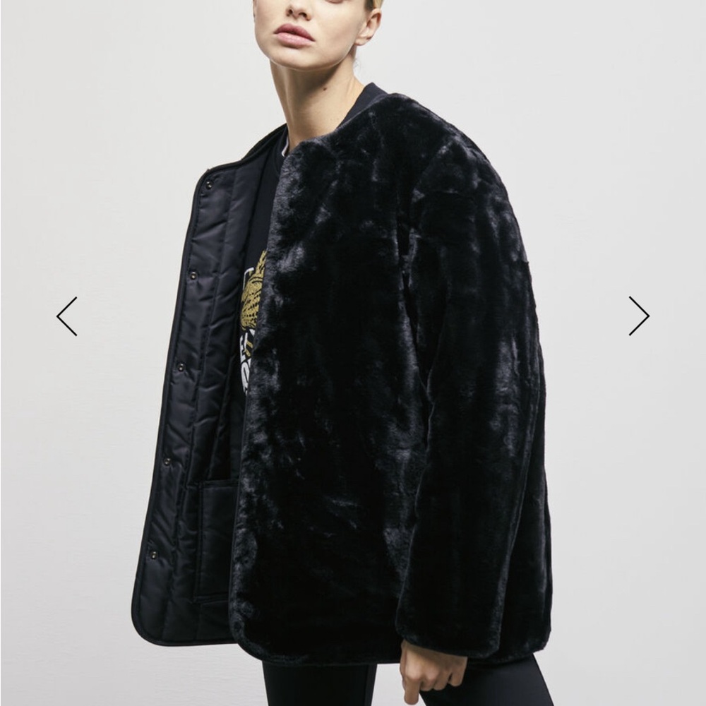 Kooples women’s black reversible faux fur jacket, size 1